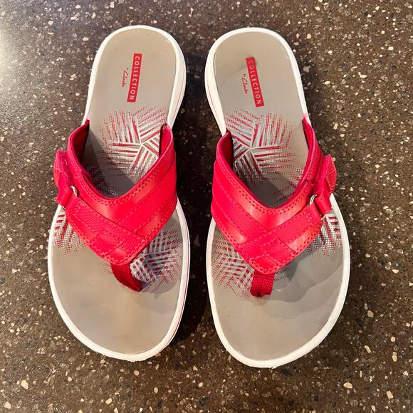 Clarks Cloudsteppers Cushionsoft Red Sandals Size 6 Flip Flops Brinkley Jazzh - Picture 1 of 8